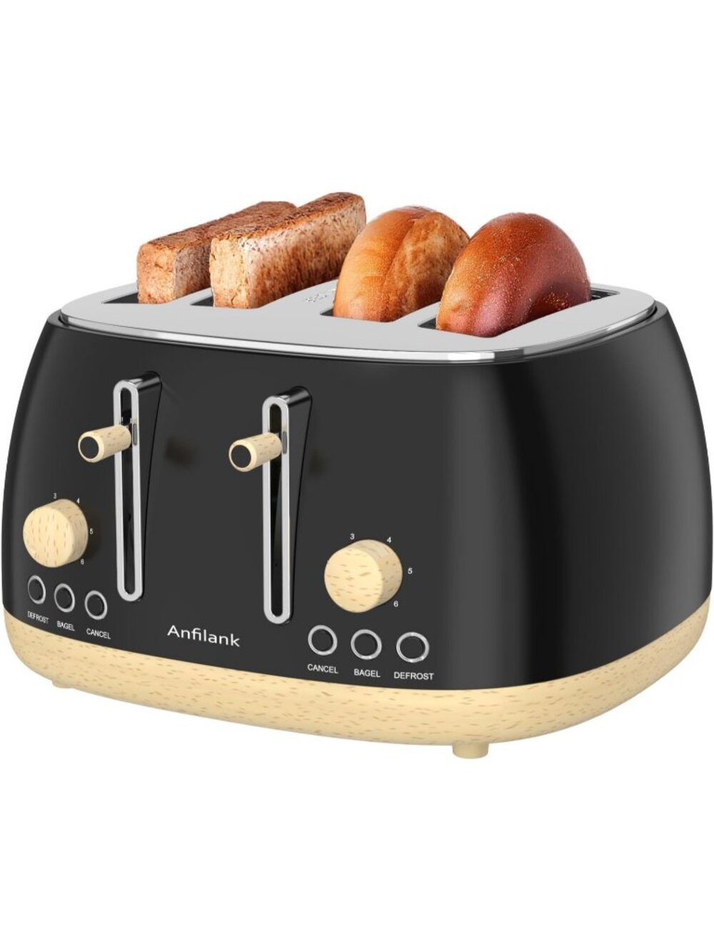 4 Slice Matt Black Retro Stainless Steel Extra Wide Slots Cancel Toaster